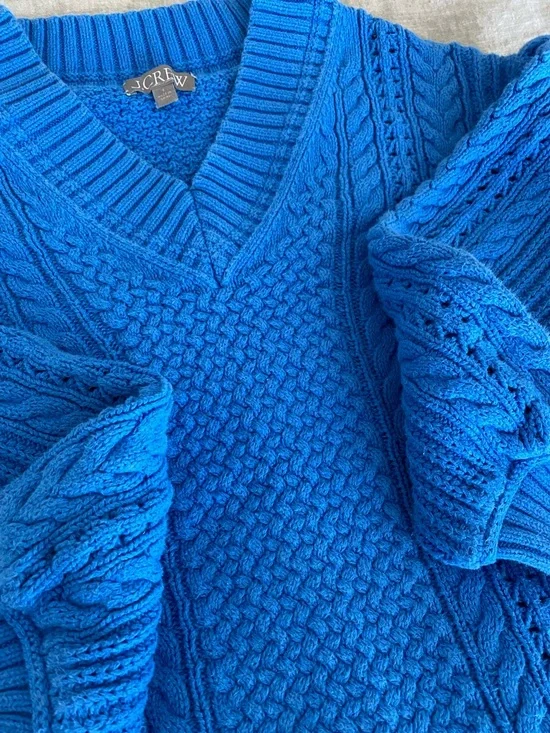 JCrew Blue Cable Knit V-Neck Sweater - Picture 2 of 5